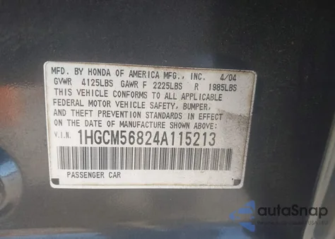 2004 Honda Accord Sdn 2.4 Ex z USA, uszkodzony, nr VIN 1HGCM56824A115213